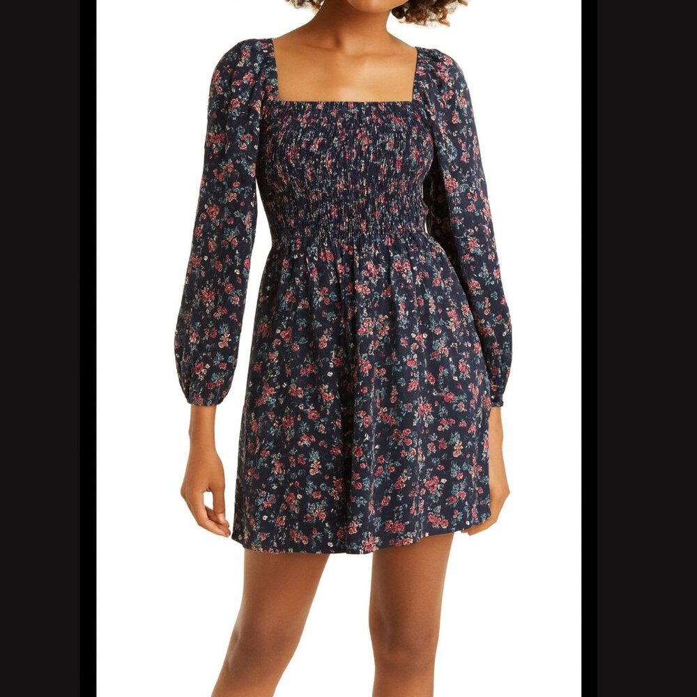 BP Navy Floral Smocked Floral Mini Dress - SZ‎ XL